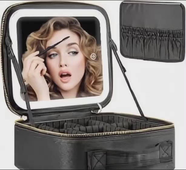 Bolsa de Maquillaje Portátil con Espejo y Luz LED